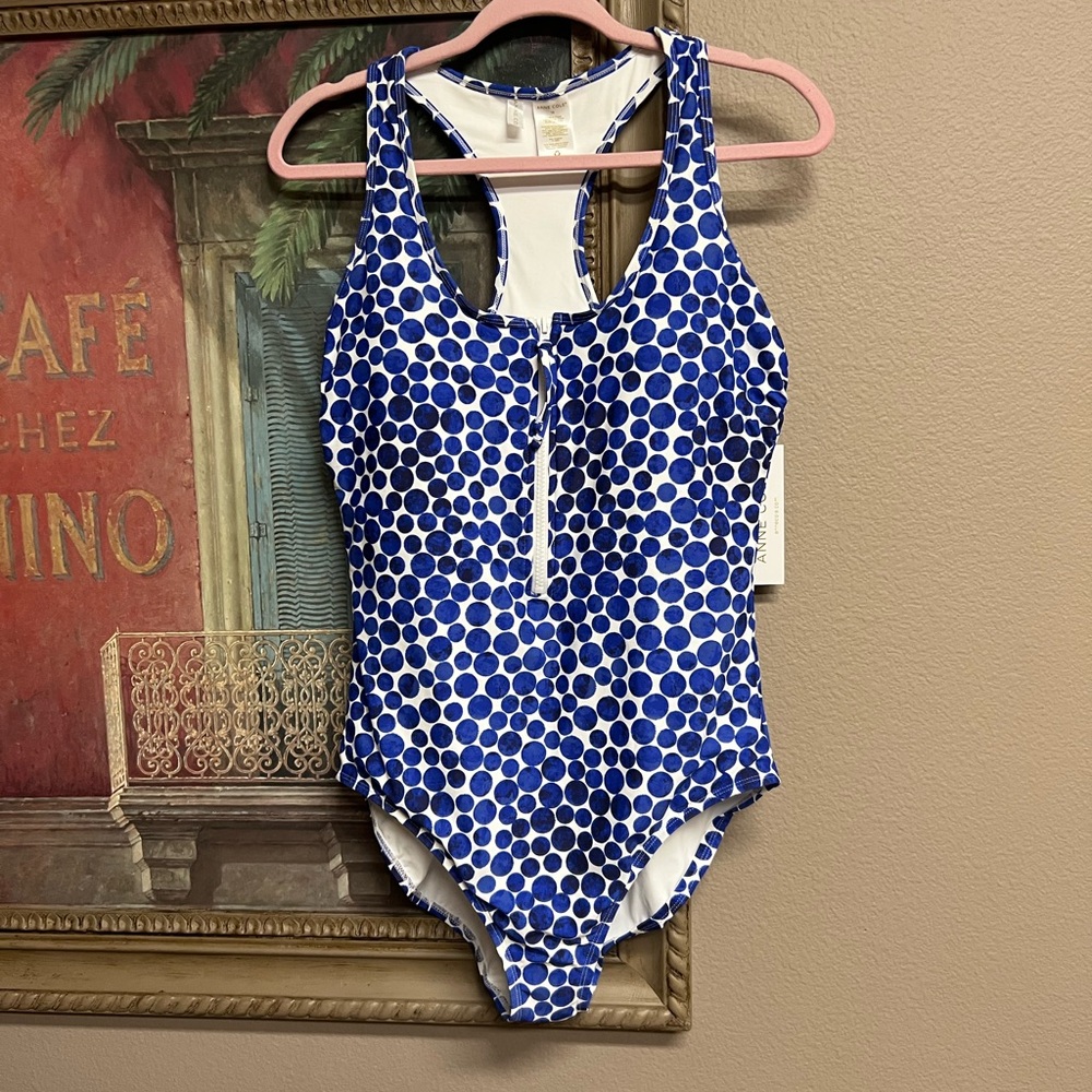 Anne Cole Denim Dot Racerback Swimsuit NWT